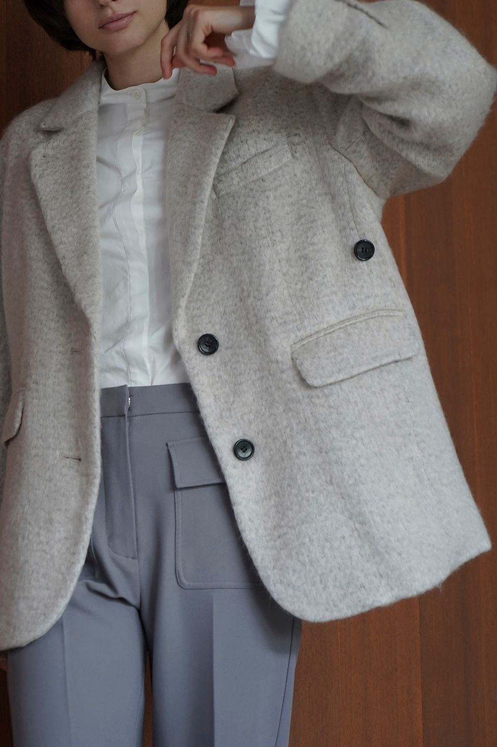 CLANE - ミックスシャギー オーバー テーラードジャケット - MIX SHAGGY OVER TAILORED JACKET - IVORY  | ADDICT WEB SHOP