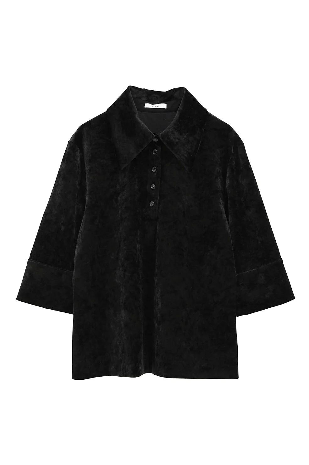 CLANE - ベロア ポロトップス - CRUSHED VELOUR POLO TOPS BLACK