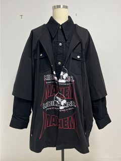 LAYERD DENIM JACKET MULTI PRINT TEE - BLACK