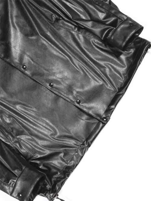 ウォッシャブルライトフェイクレザーコーチジャケット - Fake Leather Coach Jacket - BLACK