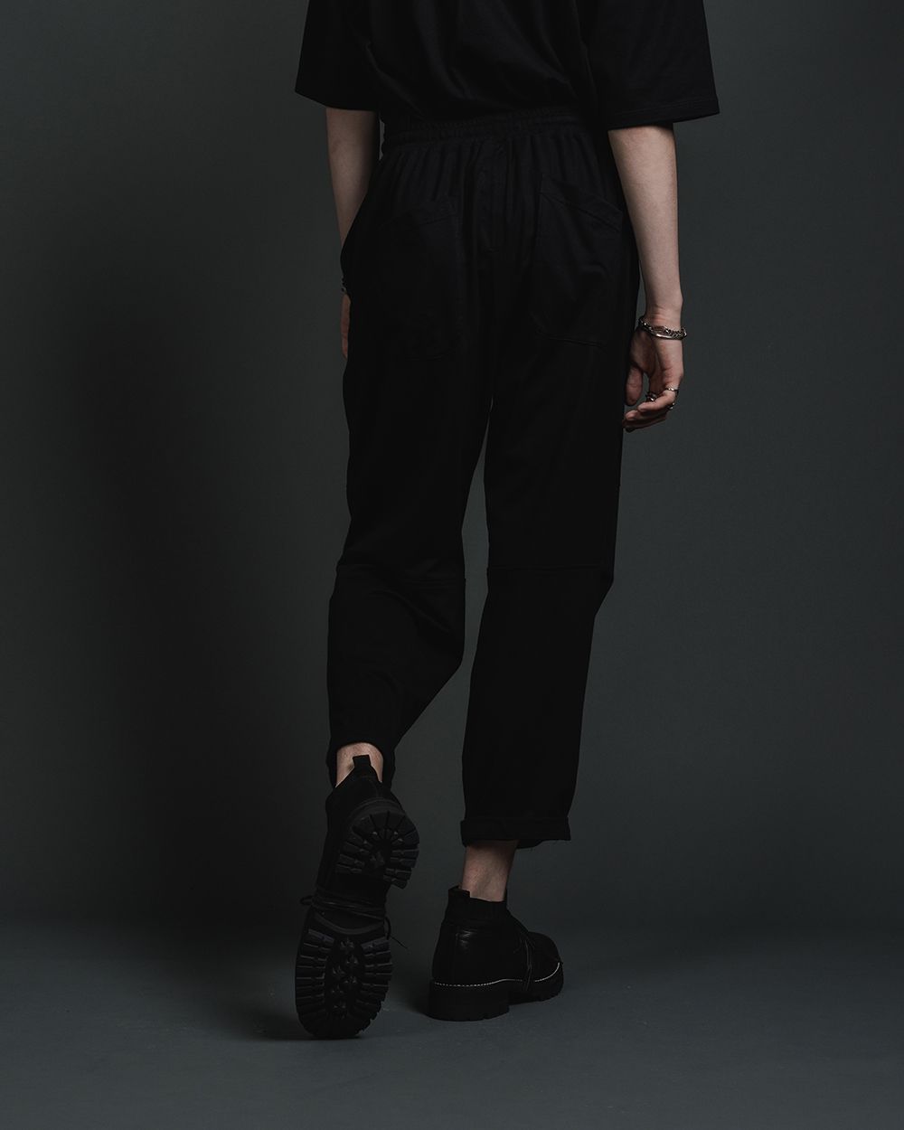 天竺 イージー パンツ - jersey drawstrings pants - BLACK