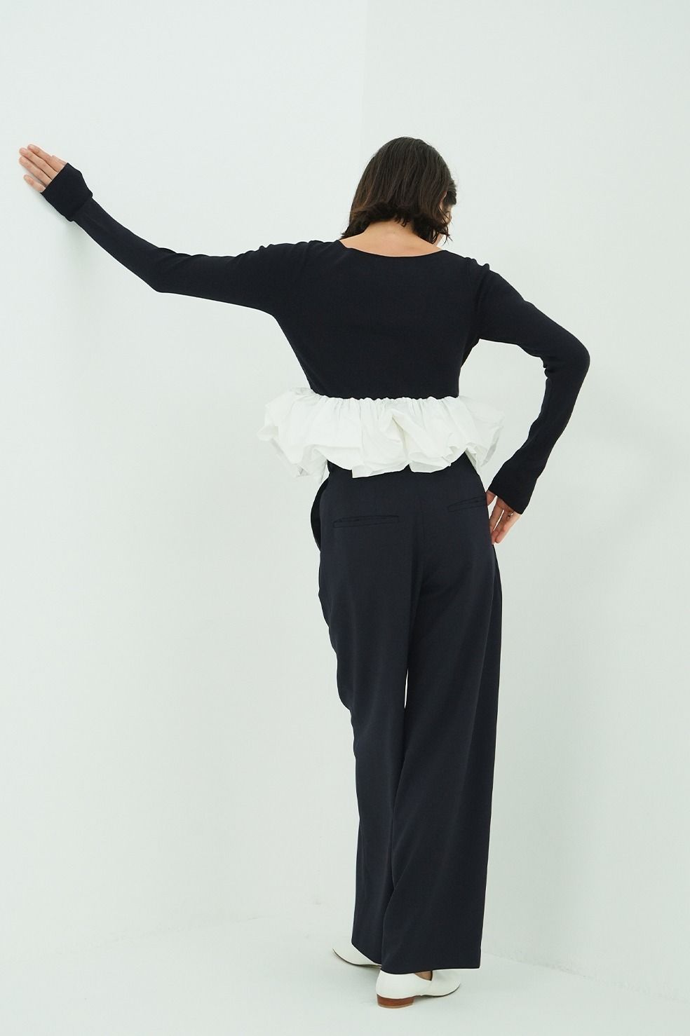 バルーンニットトップス - W BALLOON SHORT KNIT TOPS (NAVY)