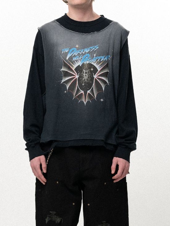 "THE DARKNESS WILL DISAPPEAR" ドッキングロングスリーブTシャツ | Docking Long-Sleeve T-shirt (BLACK)
