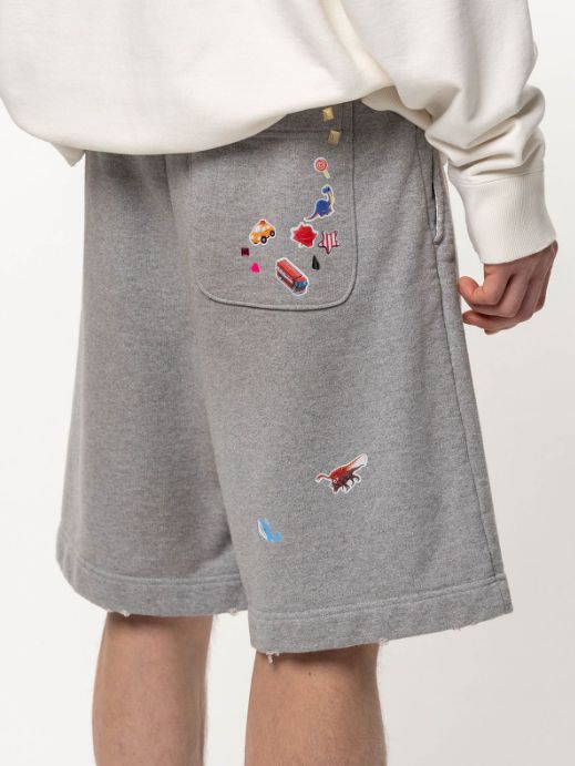 キッズ ステッカー プリント スウェット ショーツ - Kids Sticker Printed Sweat Shorts (GREY)
