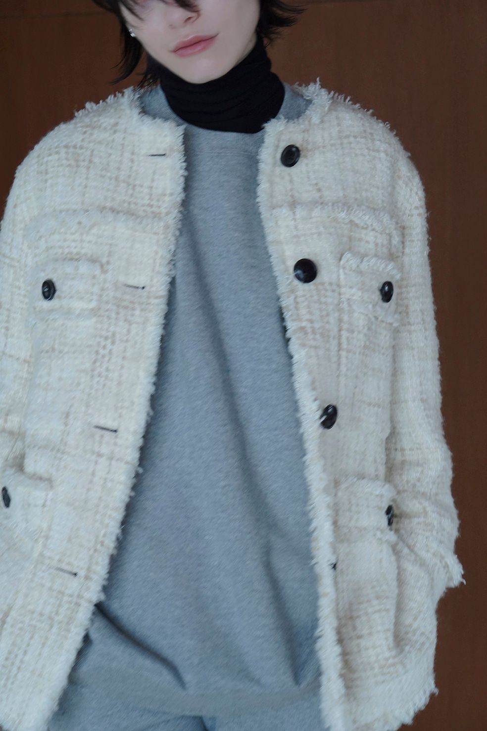 ノーカラー ツイード ジャケット - NO COLOR TWEED JACKET - WHITE - 1 (S)