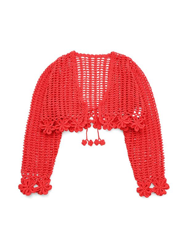 クロシェニットカーディガン (RED)