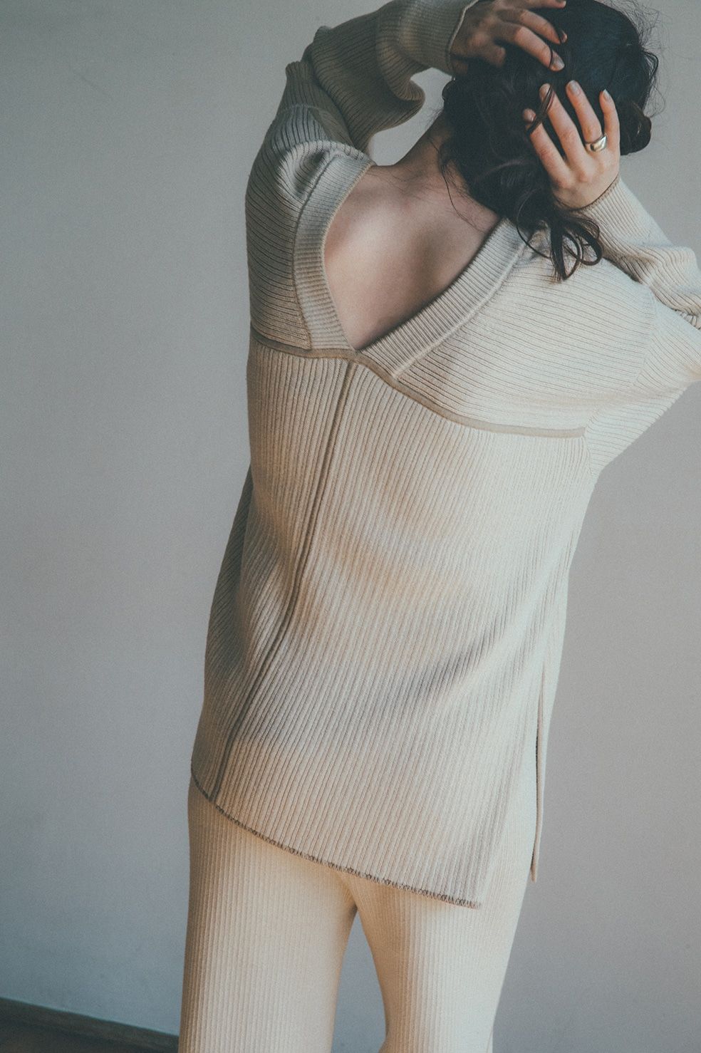 CLANE - ダブルフェイスラインニット - DOUBLE FACE LINE KNIT - IVORY 