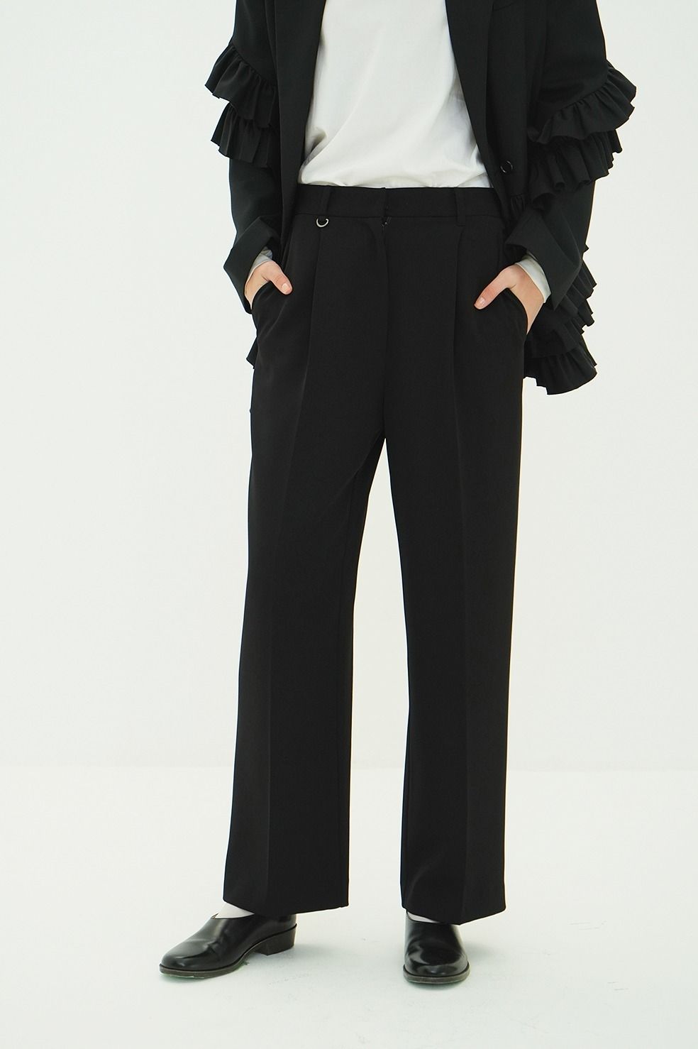 ツーウェイタックストレートパンツ - 2WAY TUCK STRAIGHT PANTS (BLACK)