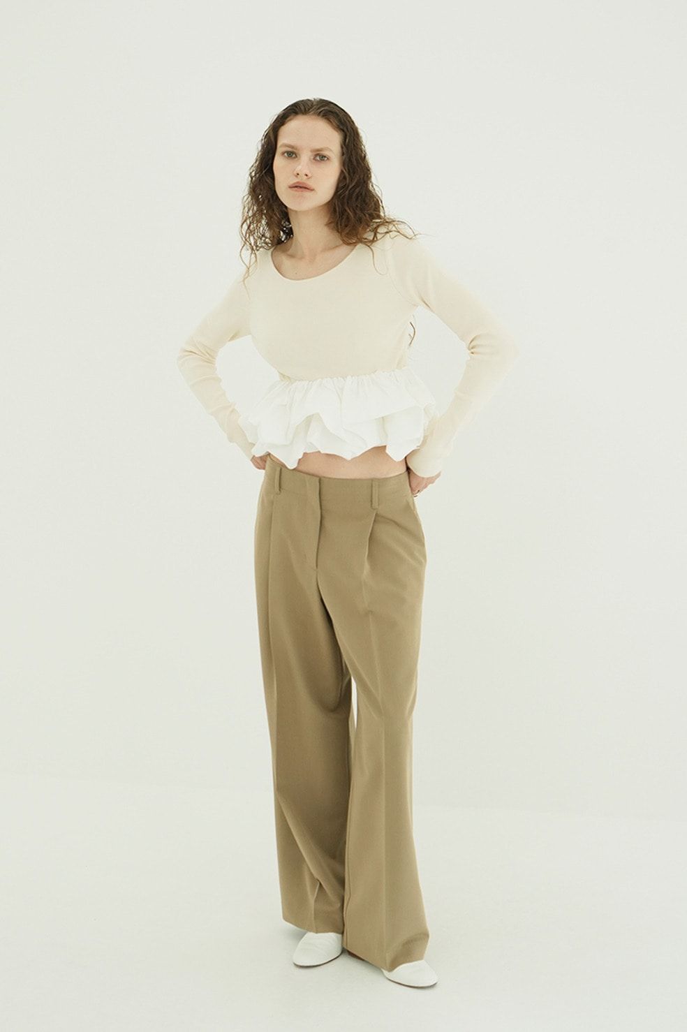 バルーン ショートニット トップス -  W BALLOON SHORT KNIT TOPS(IVORY)