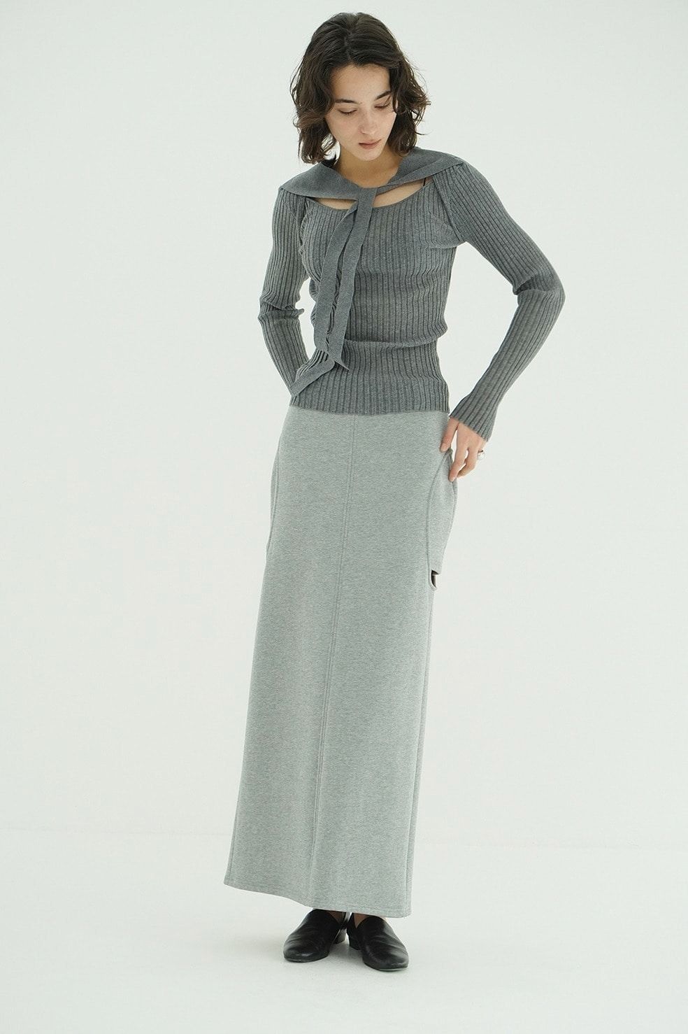 サークルカットスカート - CIRCLE CUT SWEAT SKIRT (GREY)
