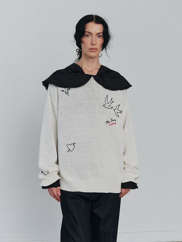 ハンドエンブロイダリーローゲージニットプルオーバー (OFF WHITE)
