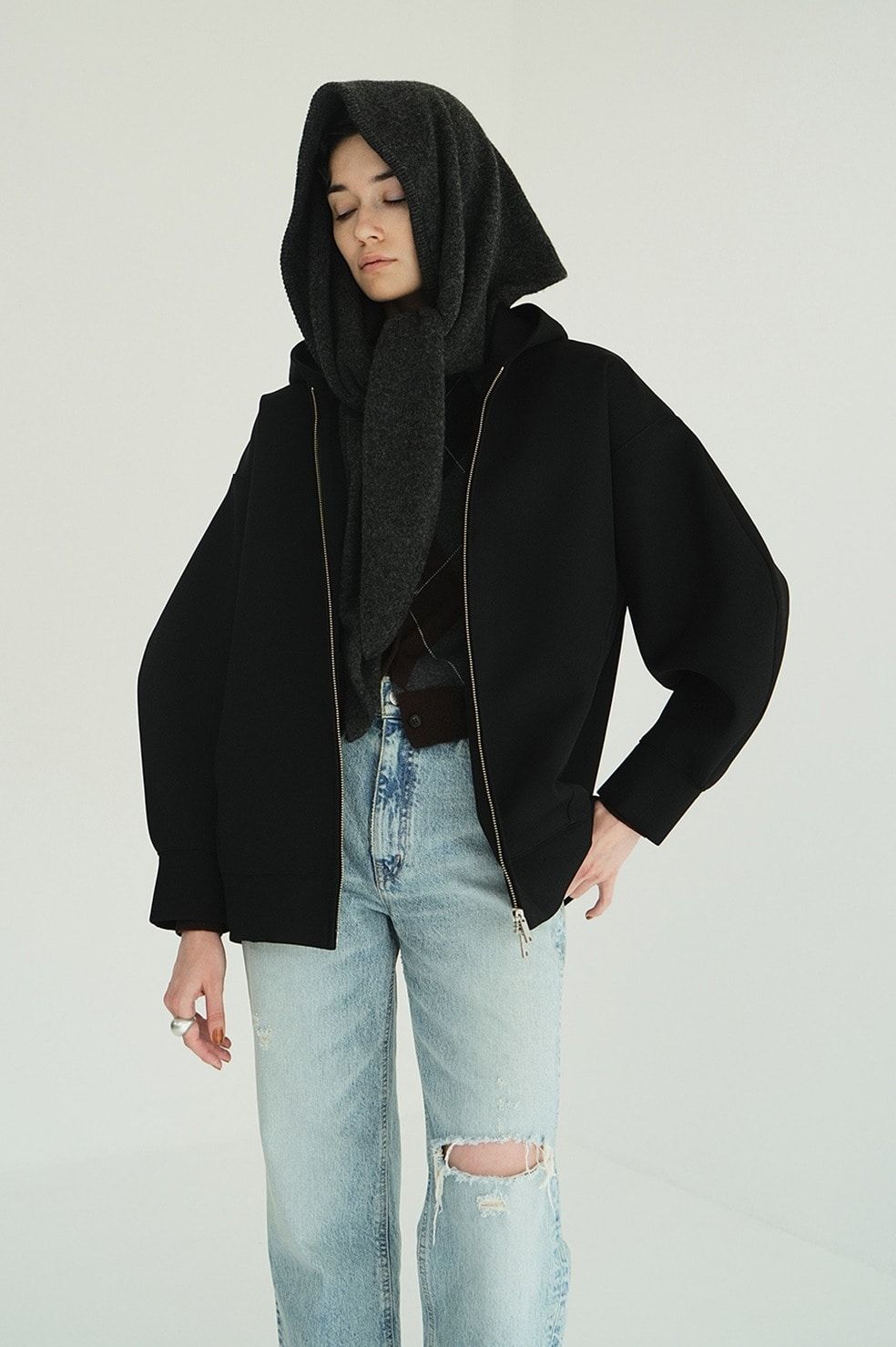 ボンディング ジップフーディ - CONSTRUCTIVE BONDING HOODIE (BLACK)
