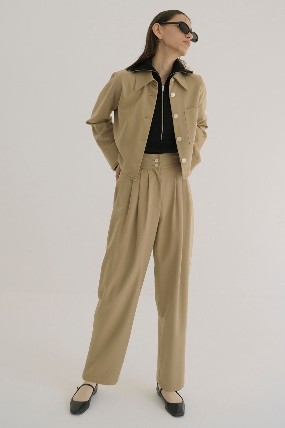 CLANE - ベルトデザイン テーパードパンツ - WIDE BELT TUCK