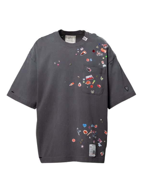 キッズステッカープリントティーシャツ - Kids Sticker Printed T-shirt （BLACK)