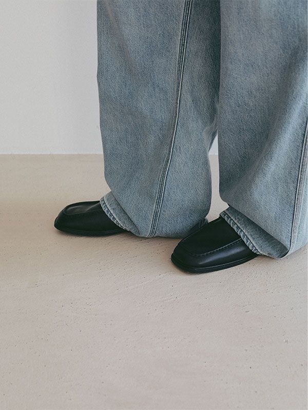 デニムタックワイドパンツ (BLUE)