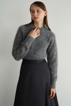 アンゴラ コンパクト コンパクト ニット トップス  - ANGORA COMPACT KNIT TOPS  GREY