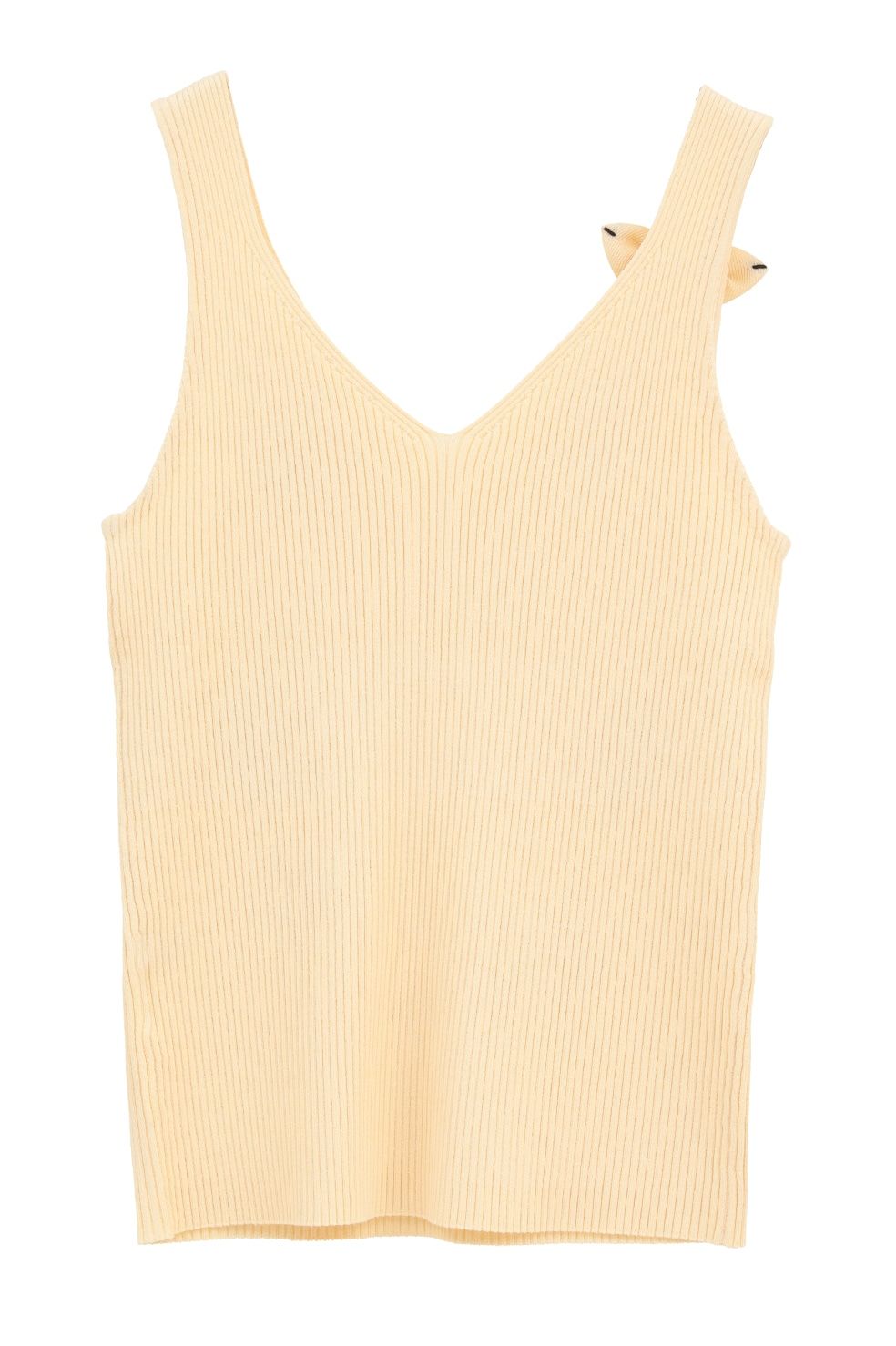 ニットタンクトップ - FLOWER MOTIF CAMI KNIT TOPS (YELLOW)