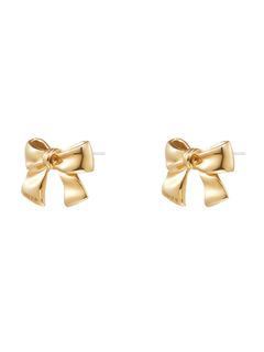 【両耳用】 リボンスタッドピアス - Ribbon Stud Earrings M SIZE GOLD
