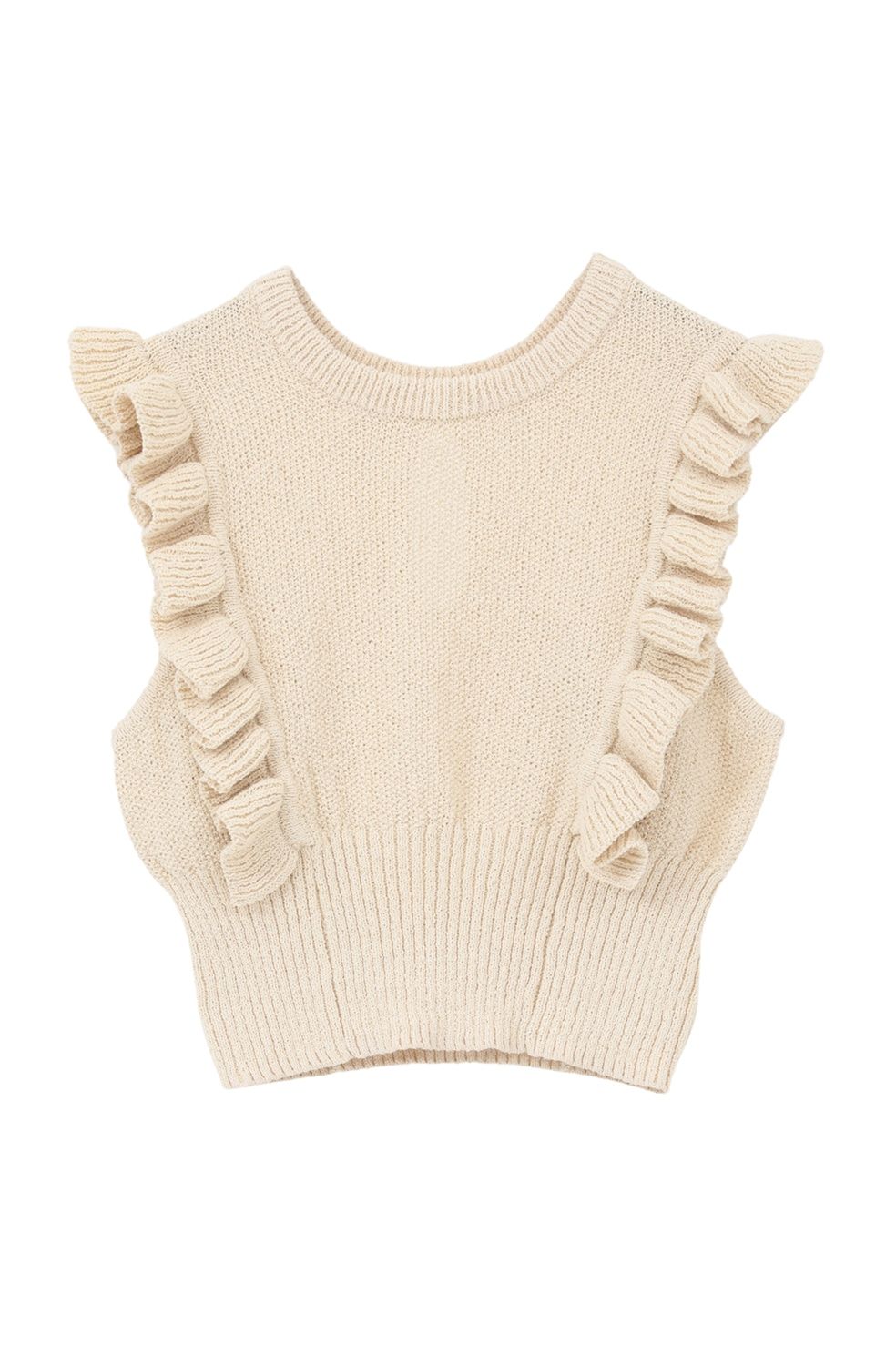 フリル スリーブ ニットトップス - FRILL SLEEVE KNIT TOPS (IVORY)