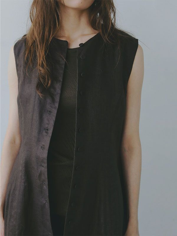リネンカーブシルエットベスト - BROWN