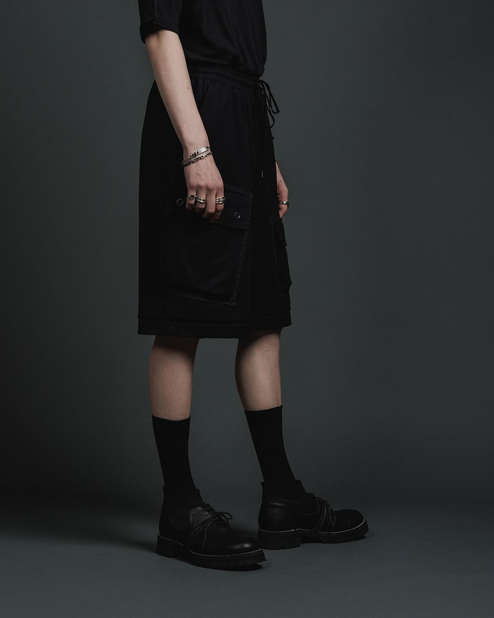 天竺 ショーツ - jersey baggy short - BLACK