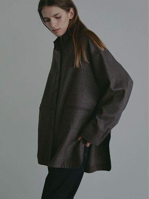 ハイカウントフラノオーバーサイズシャツ  (BROWN)