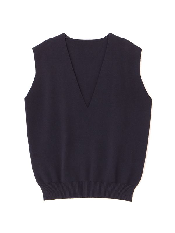 コットンシルクスリーブレスニットプルオーバー - NAVY