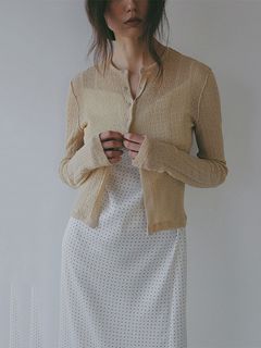 パターンスティッチシアーニットカーディガン （BEIGE)