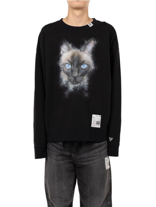 キャットプリントスウェットシャツ - Cat Printed Sweatshirt (BLACK)