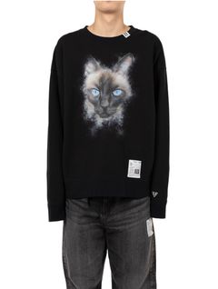 キャットプリントスウェットシャツ - Cat Printed Sweatshirt (BLACK)