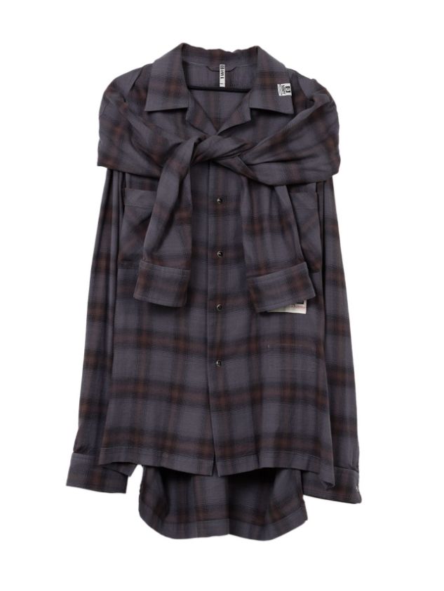 レイヤードチェックシャツ - Sleeve Layered Check Shirt (DARK GRAY)