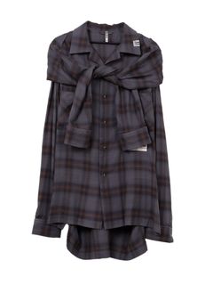レイヤードチェックシャツ - Sleeve Layered Check Shirt (DARK GRAY)