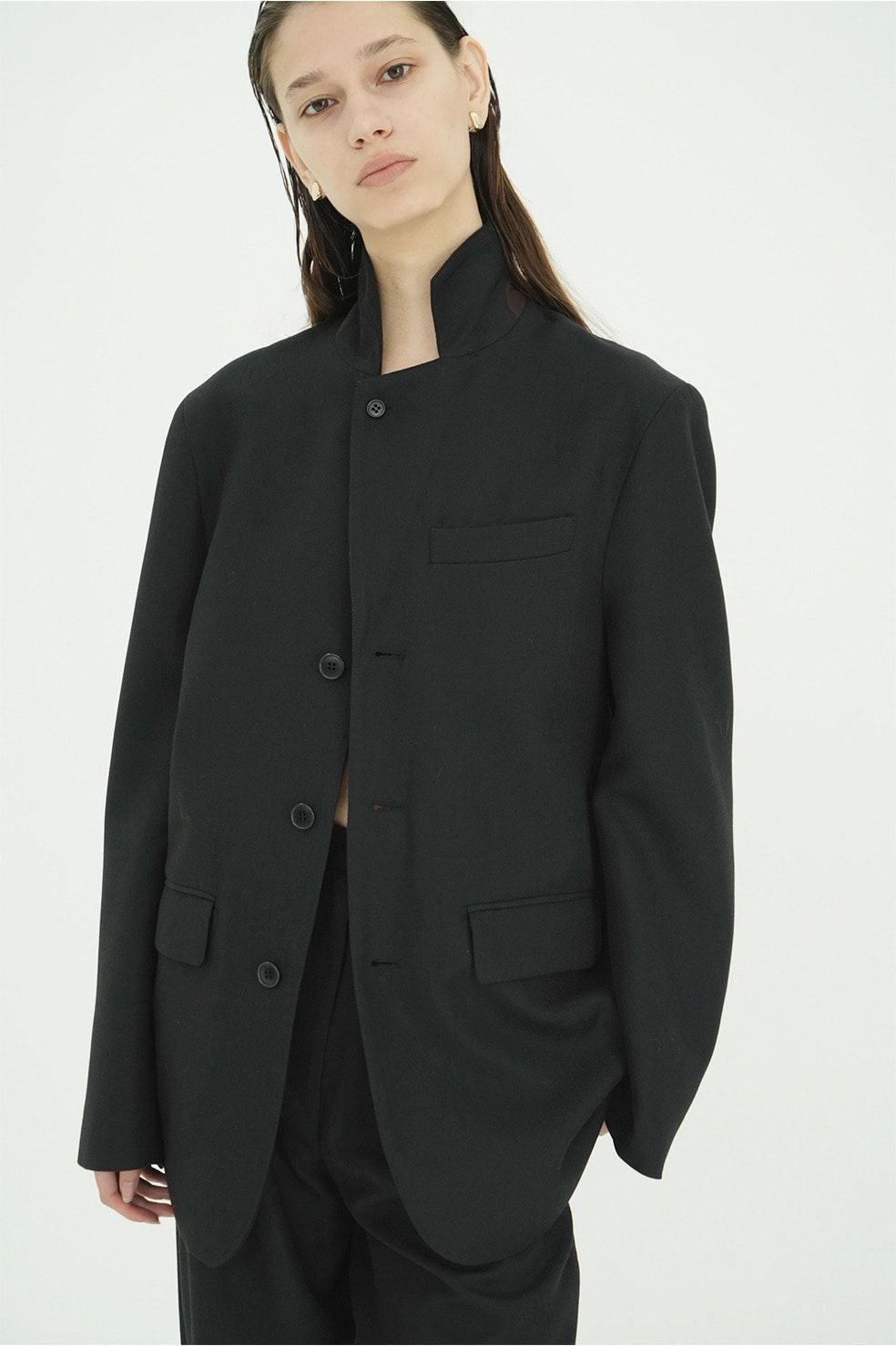 ヘリンボーン柄 テーラードジャケット - HERRINGBONE TAILORED JACKET (BLACK)