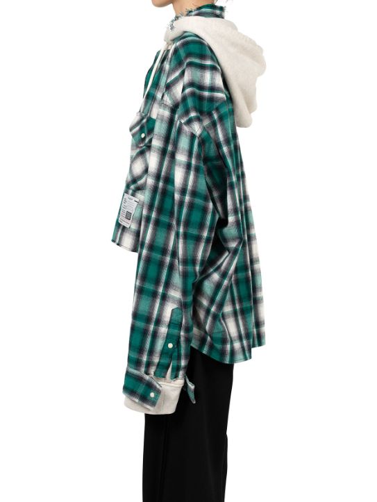 【レディース】フードコンバインドチェックシャツ | Hoodie Combine Checkered Shirt