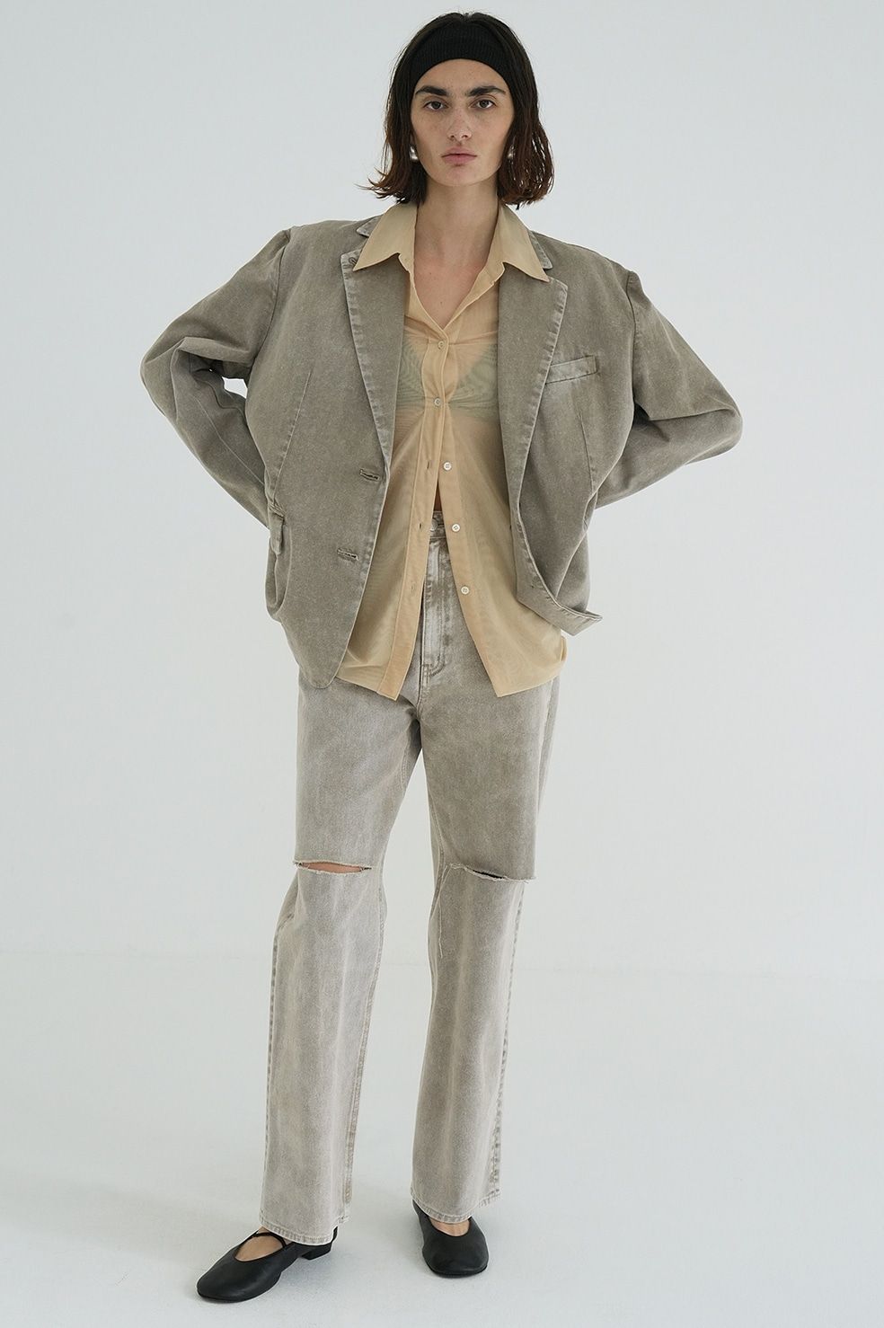 SLASH CUT DENIM PANTS BEIGE - スラッシュカット デニムパンツ