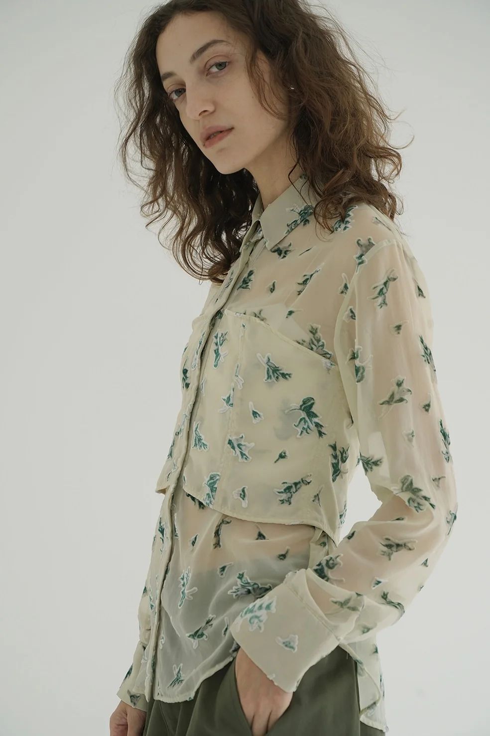 オパールプリント ビスチェ付きシャツ -  FLOWER OPAL BUSTIER SHIRTS IVORY