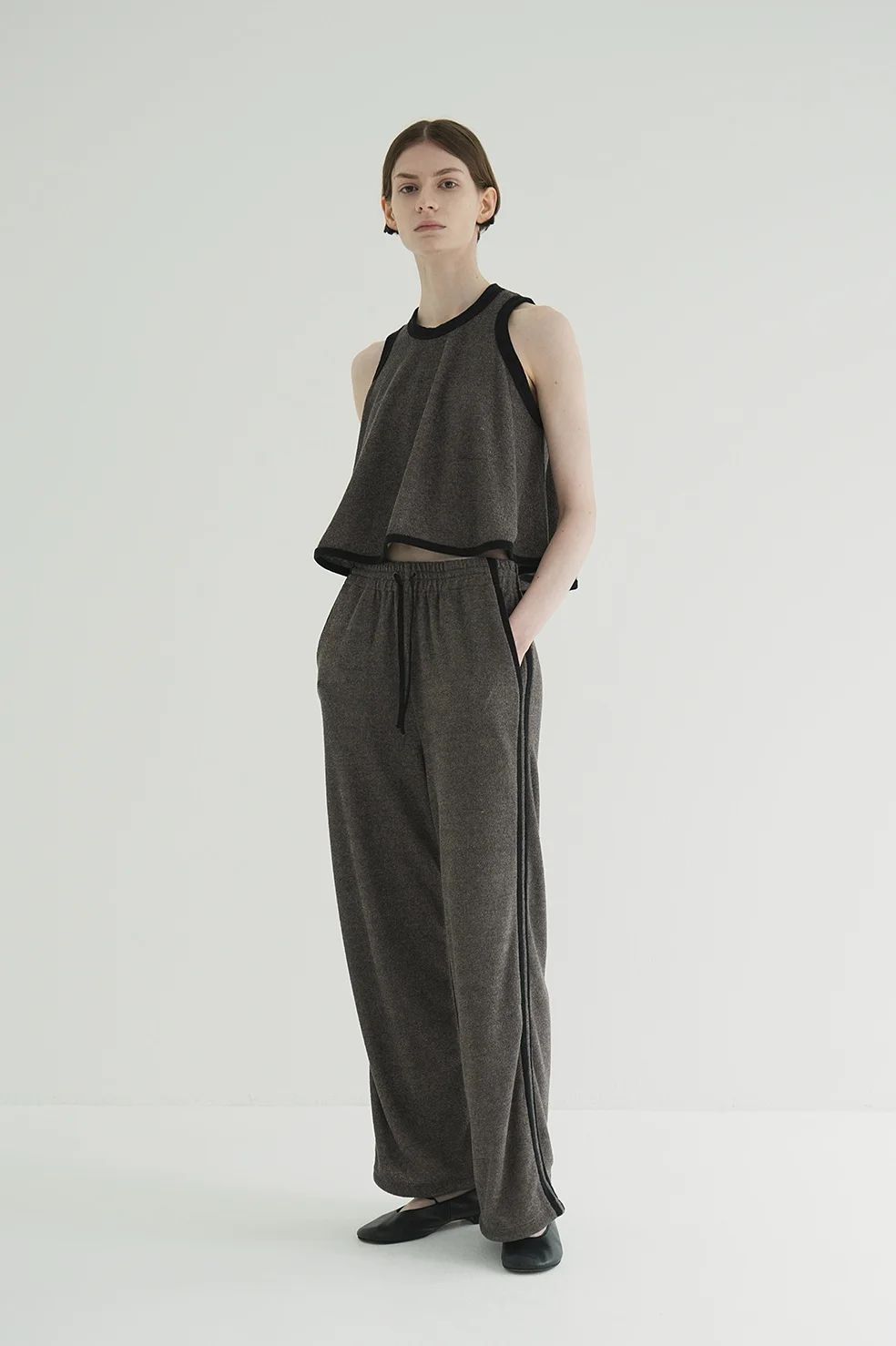 clane クラネ　PILE FLARE TANK TOPS ブラウン CLANE - パイル フレアショートトップス - PILE FLARE TANK TOPS