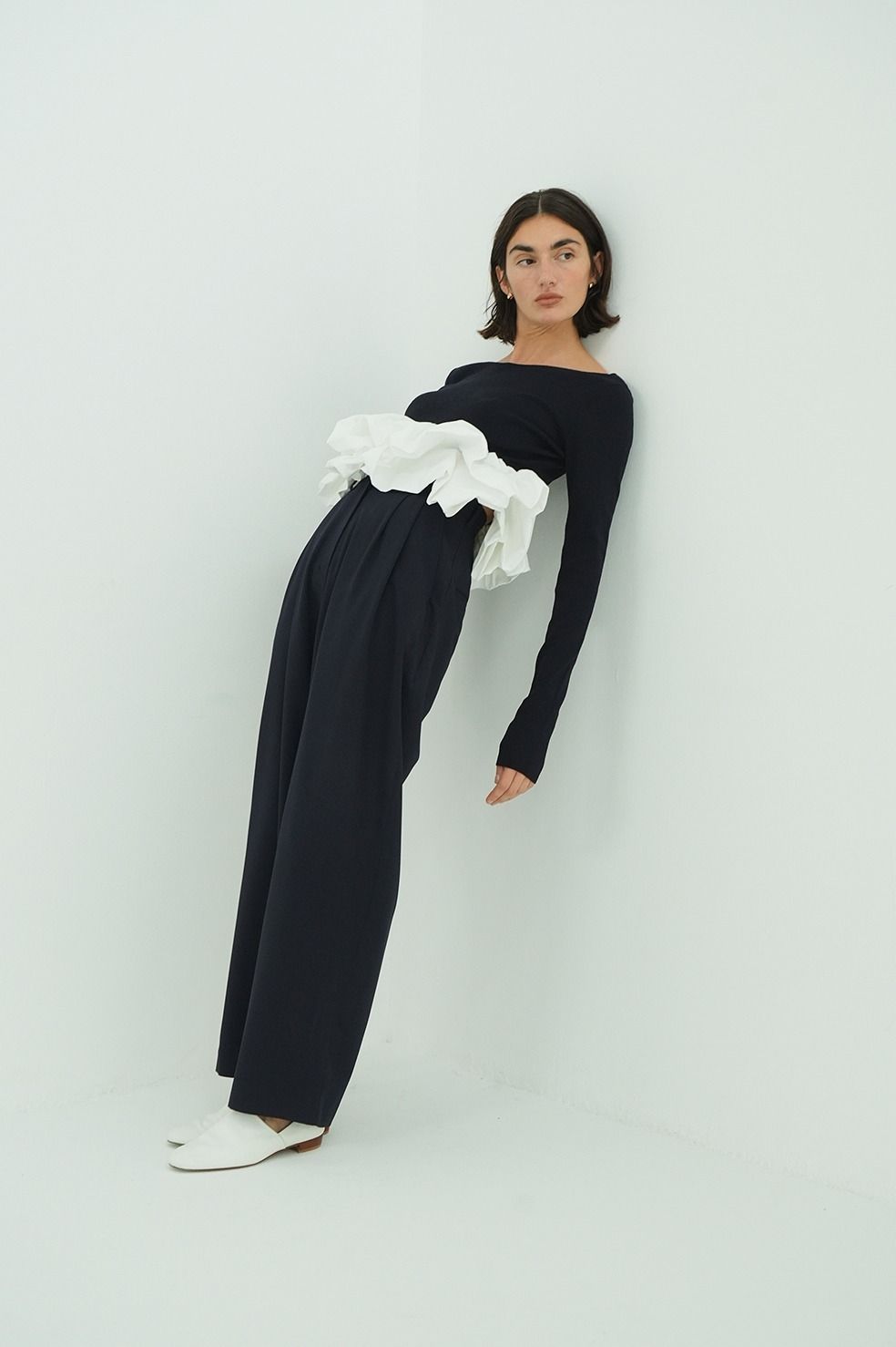 バルーンニットトップス - W BALLOON SHORT KNIT TOPS (NAVY)