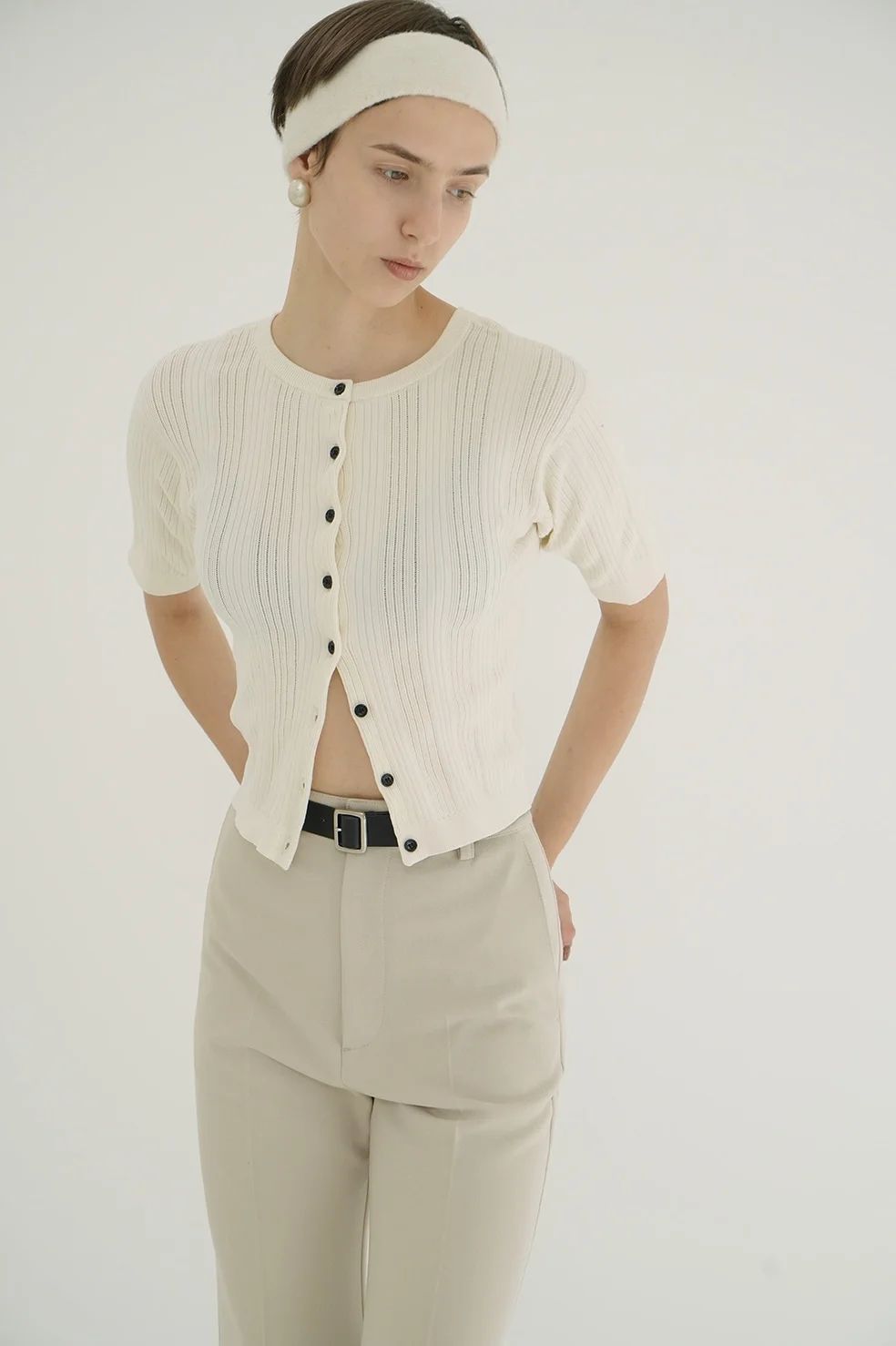 ファイスリブ ニット カーディガン - W FACE RIB KNIT CARDIGAN - IVORY