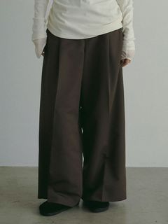 ハイウエストシャンタンワイドパンツ  - BROWN