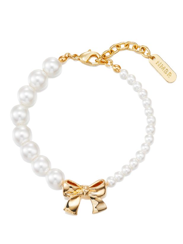 パールリボンブレスレット - Ribbon Pearl Bead  Bracelet GOLD