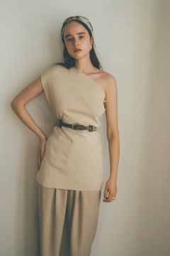 ワンショルダーリーズトップストップス  -  ONE SHOULDER LOOSE KINIT TOPS - IVORY