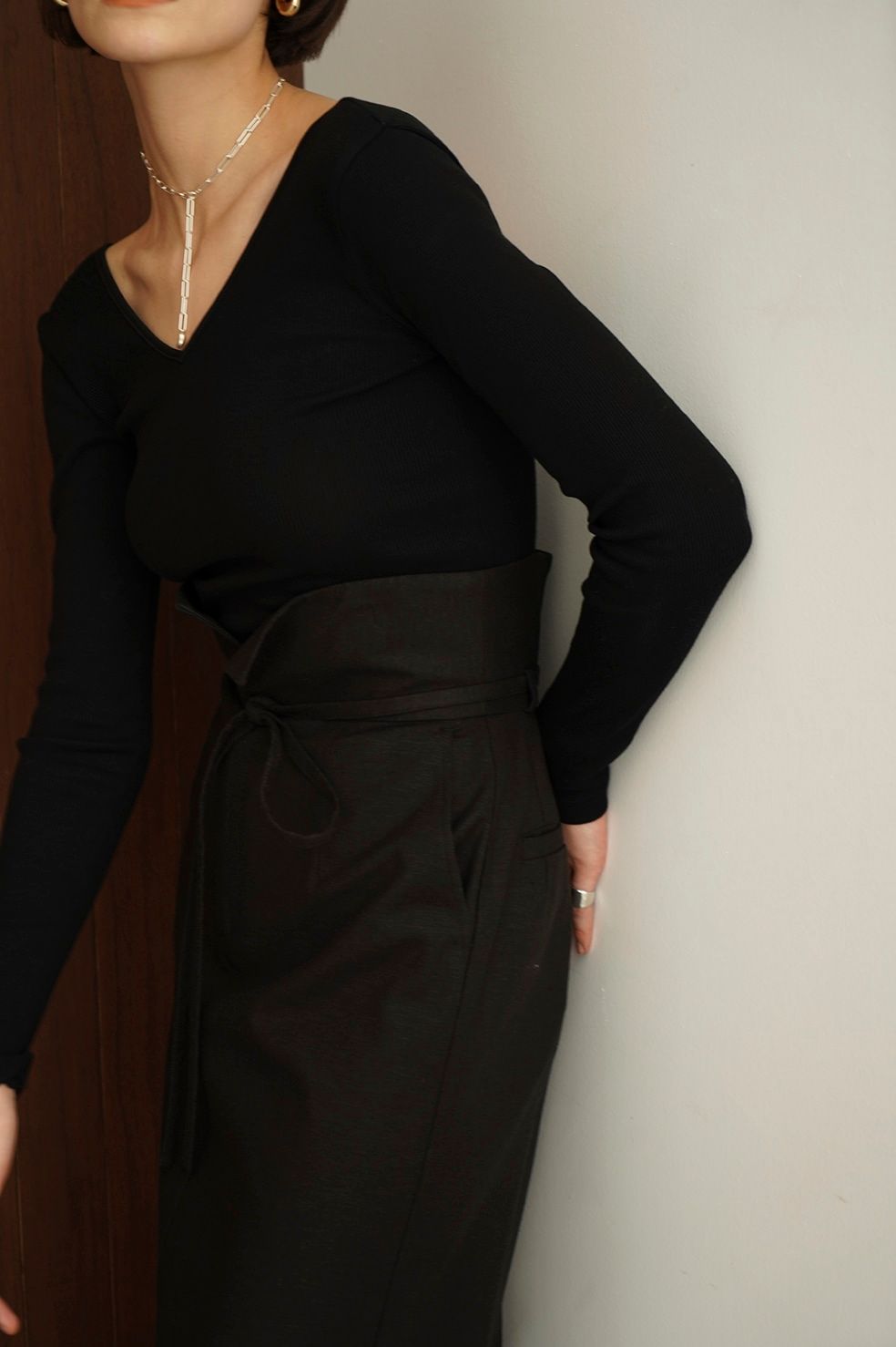 ハイウエストストレートスカート - 2WAY FOLD STRAIGHT SKIRT - BLACK