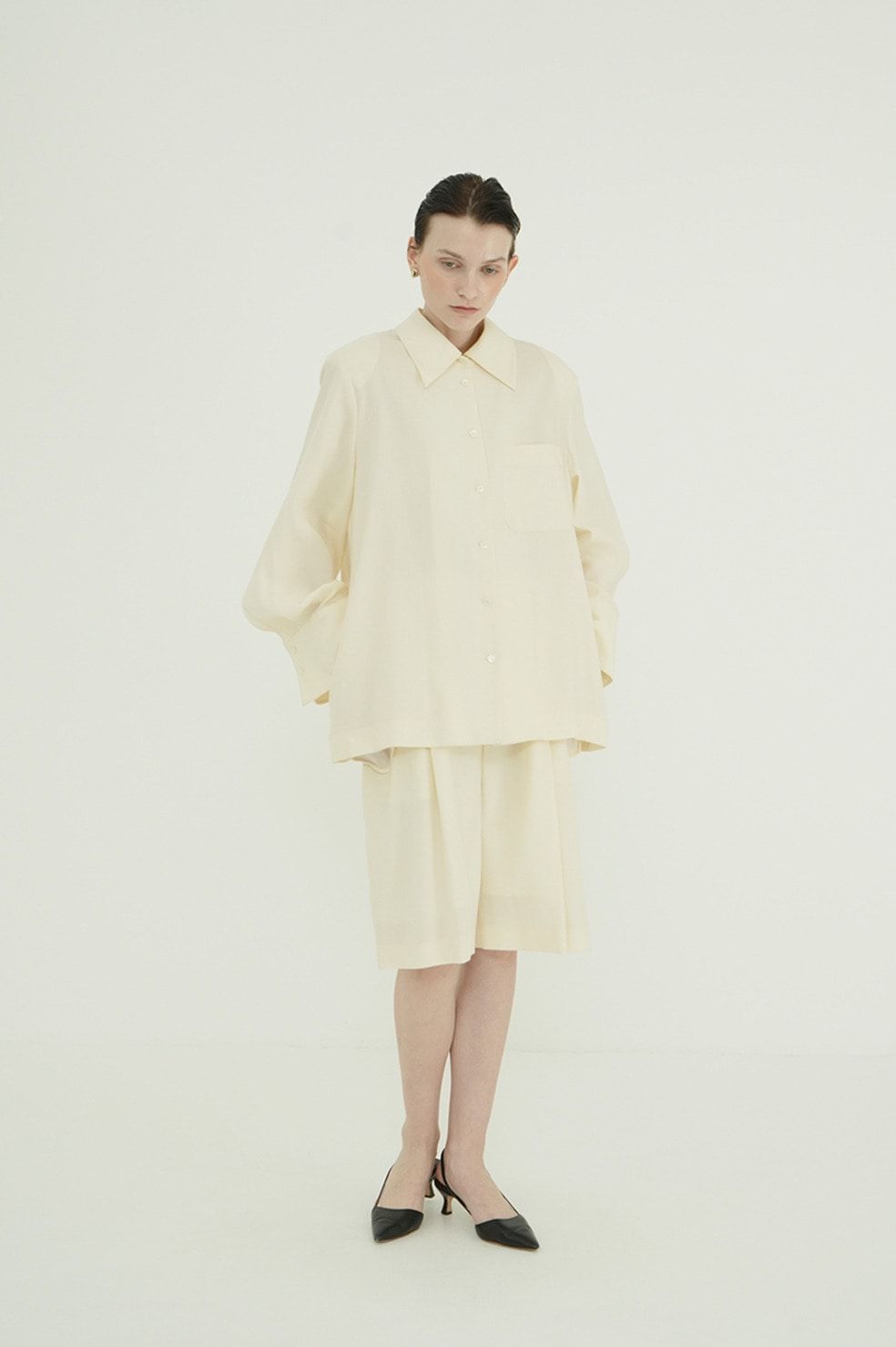 テンセルシャツジャケット - TENCEL SHIRT JACKET (IVORY)