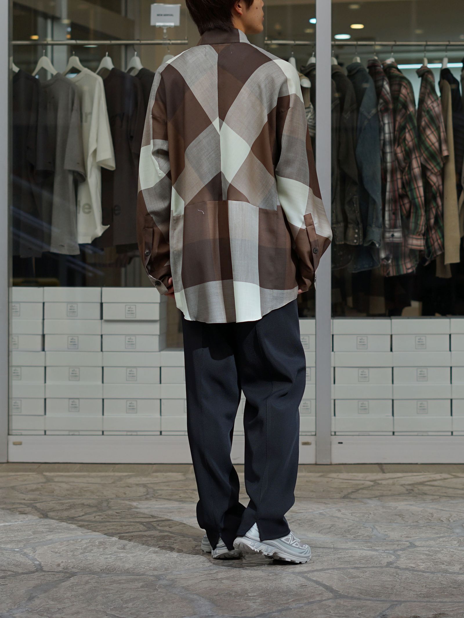 ウールシャツ - Dolman Sleeve Light Wool Shirt (GREEN×TAN)