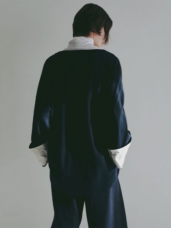 ボートネックカフスロンTee  (NAVY）