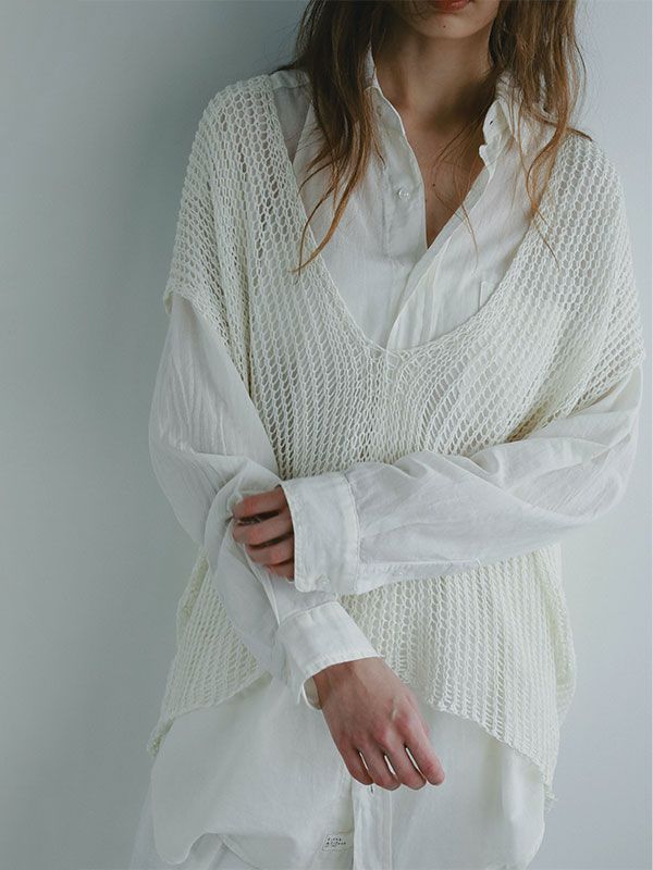 フィッシュネットスリーブレスニットプルオーバー - WHITE