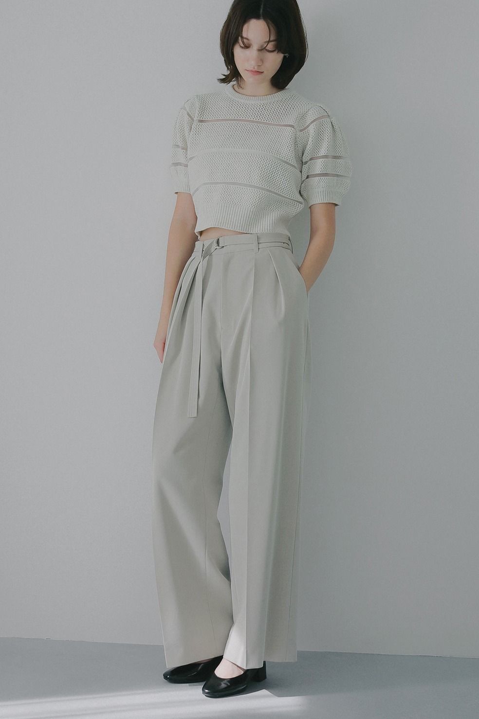 ショート丈ニットトップス - OPENWORK KNIT SHORT TOPS (IVORY)