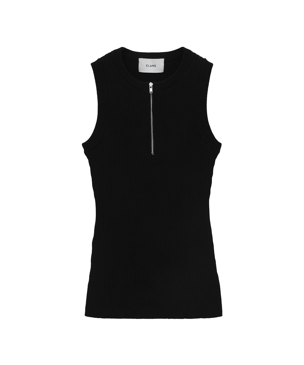 CLANE - スリーブレス ジップ リブ ニット トップス - SLEEVELESS ZIP