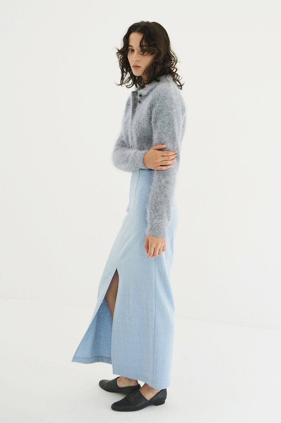 アンゴラニットカーディガン - ANGORA SHORT KNIT CARDIGAN (BLUE)